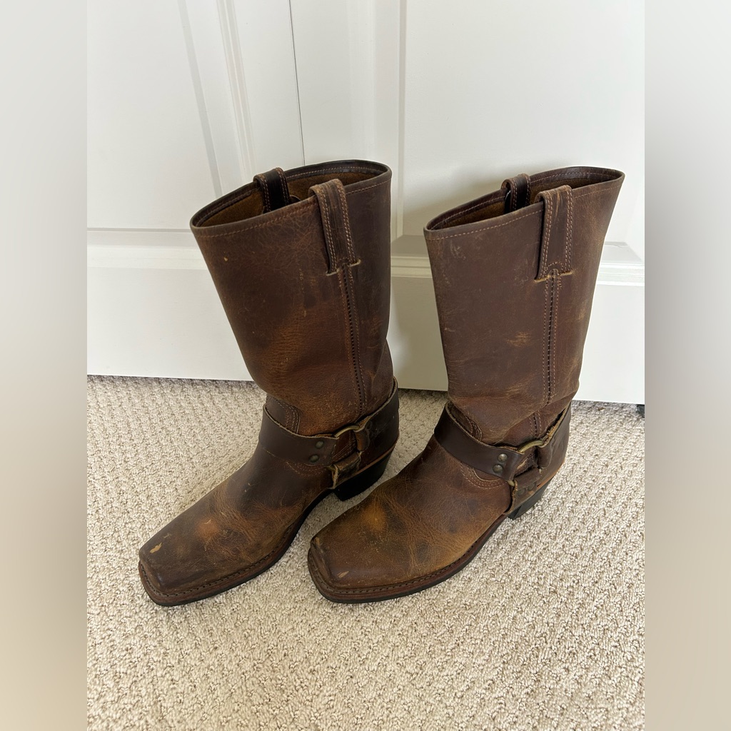 Frye Brown Leather Combat & Moto Boots
